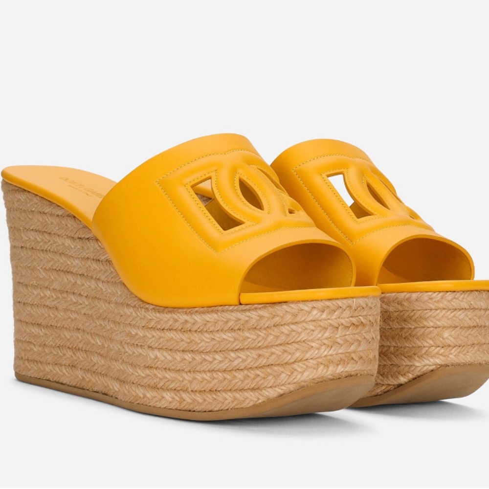 Dolce & Gabbana Leather Platform Espadrille Wedges Size 39